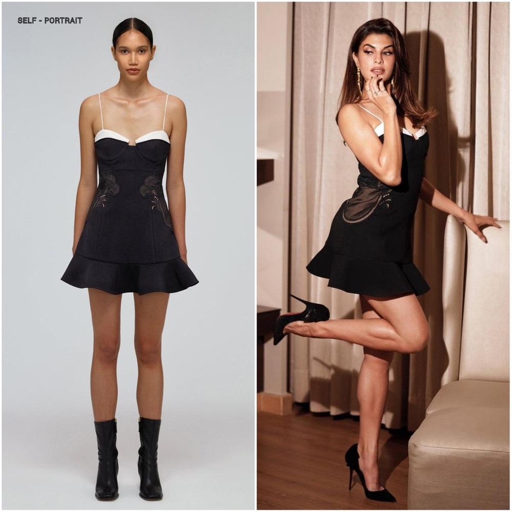 Self-portrait BLACK BONDED CREPE CONTRAST MINI DRESS